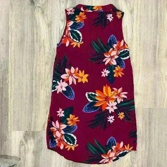 Old Navy Sleeveless Tie-Neck Mini Shift Dress Hawaiian Floral Viscose Size XS - Picture 6 of 6